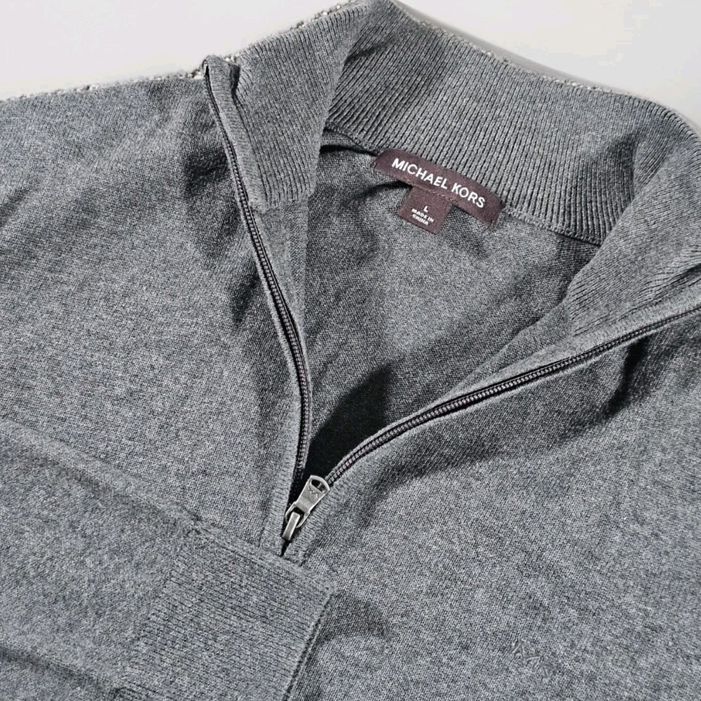 Michael Kors Quarter Zip Sweater Mens Large Gray Pullover Mock Neck Ribbed Knit